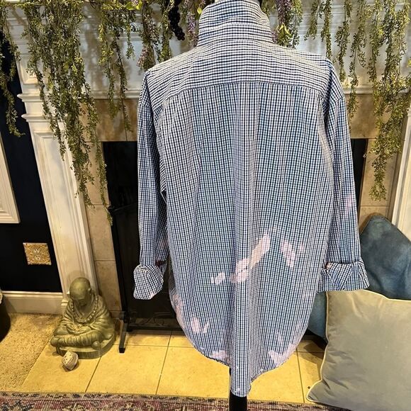 Izod XL preppy blue checked bleached oversize button up - Picture 8 of 9
